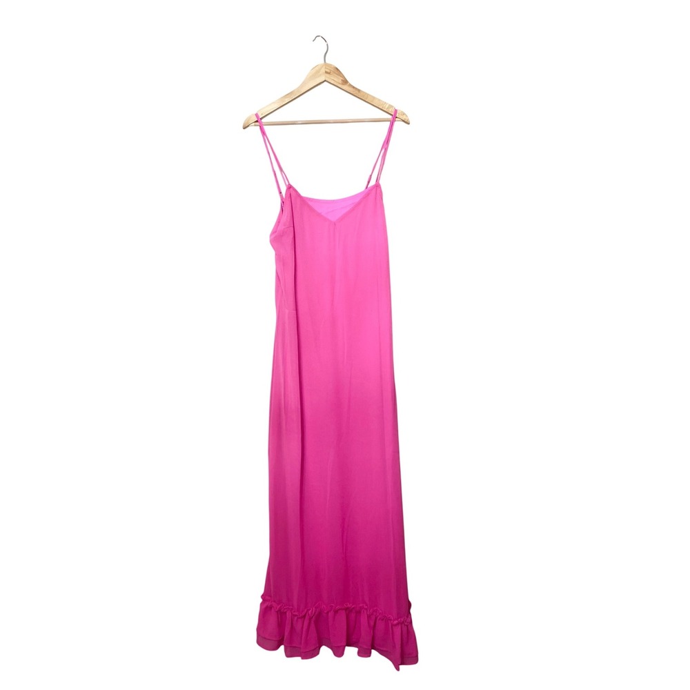 Line and Dot Pink Ruffle Hem Maxi Dress V-Neck Spaghetti Strap Womens Size M NEW